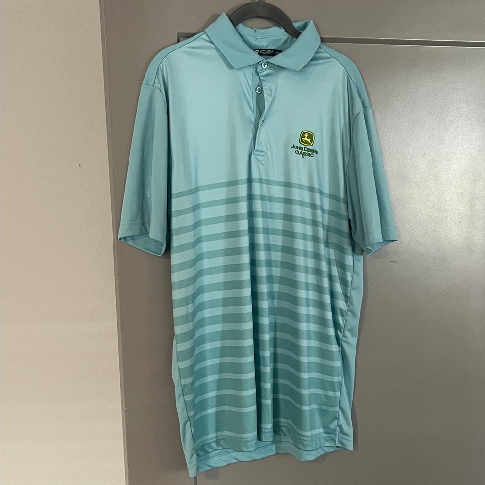 John Deere Light Blue Striped Polo Shirt John Deere classic